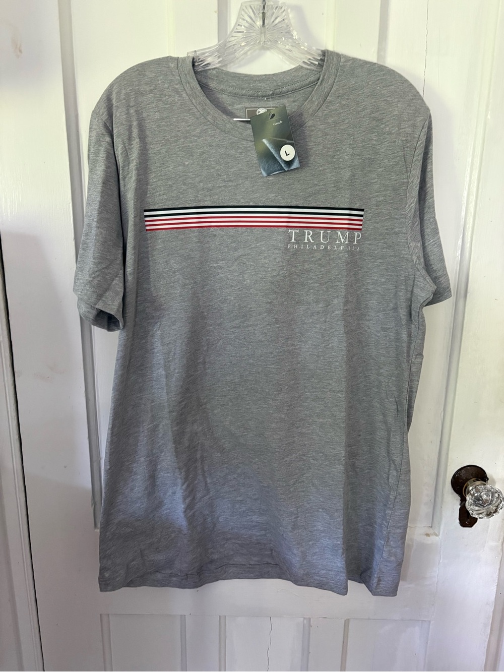 Gray Short-Sleeve Trump Philadelphia Tee with Stripe Accent